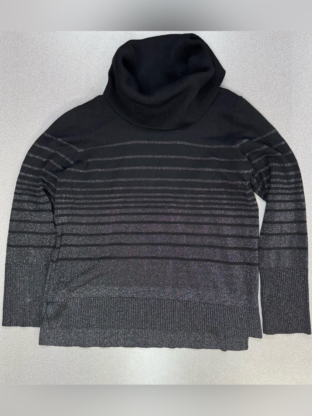 Spense Cowl Neck Long Sleeve Sweater with Sparkly Metallic Stripe Detail Holiday